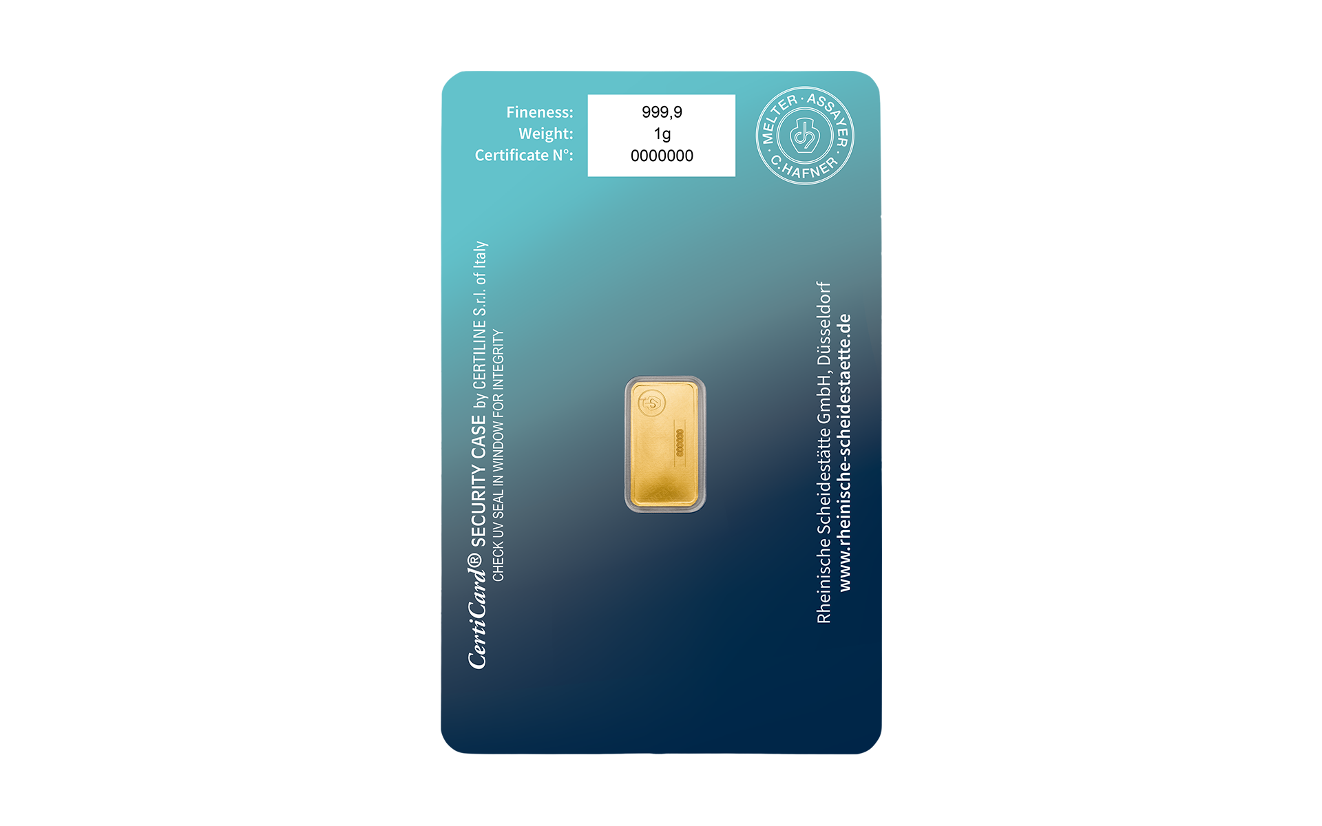 1 g Goldbarren geprägt Rheinische Scheidestätte
