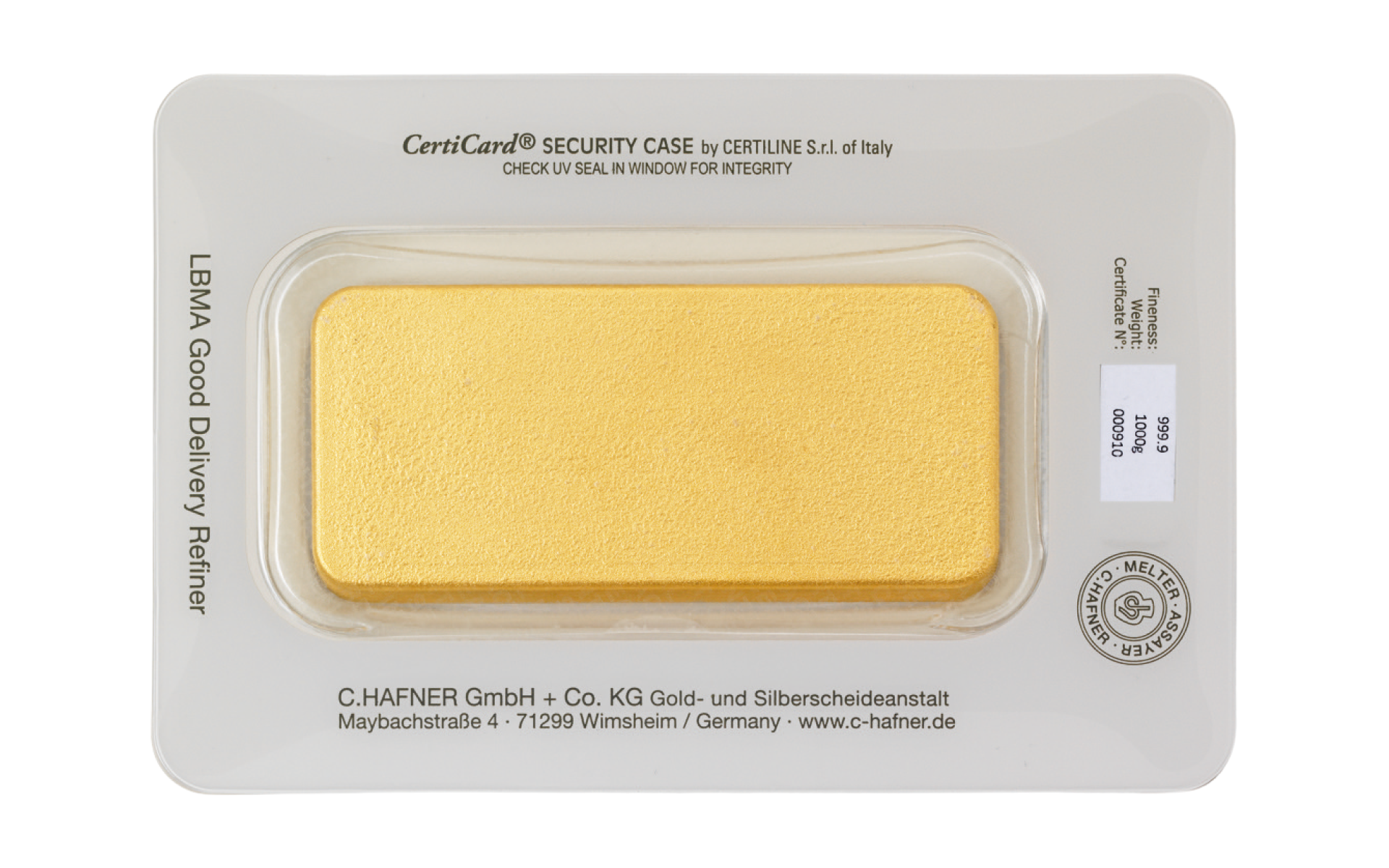 1.000 g C. Hafner Goldbarren gegossen Neuware