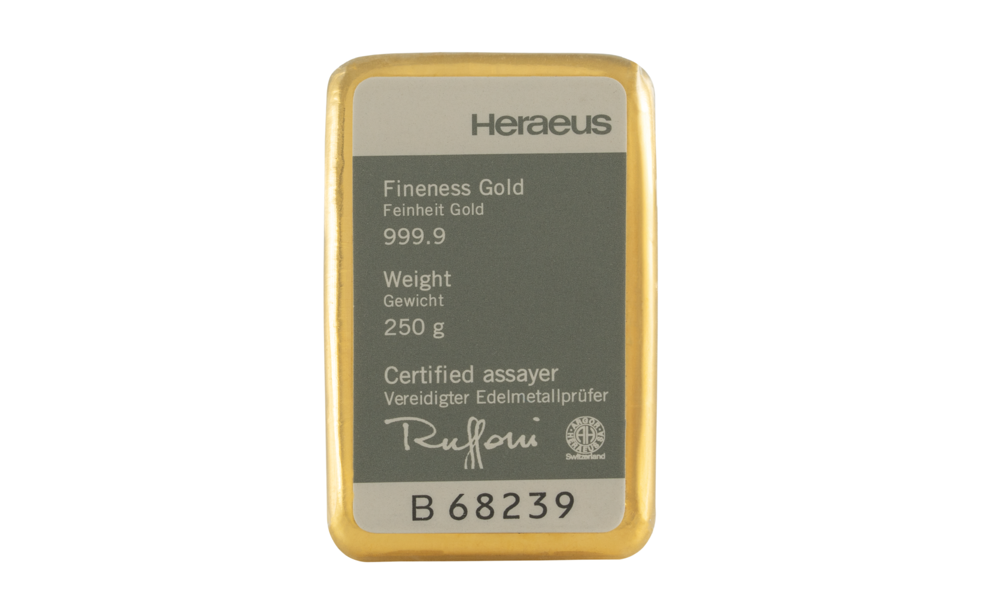 250 g Heraeus Goldbarren gegossen Neuware