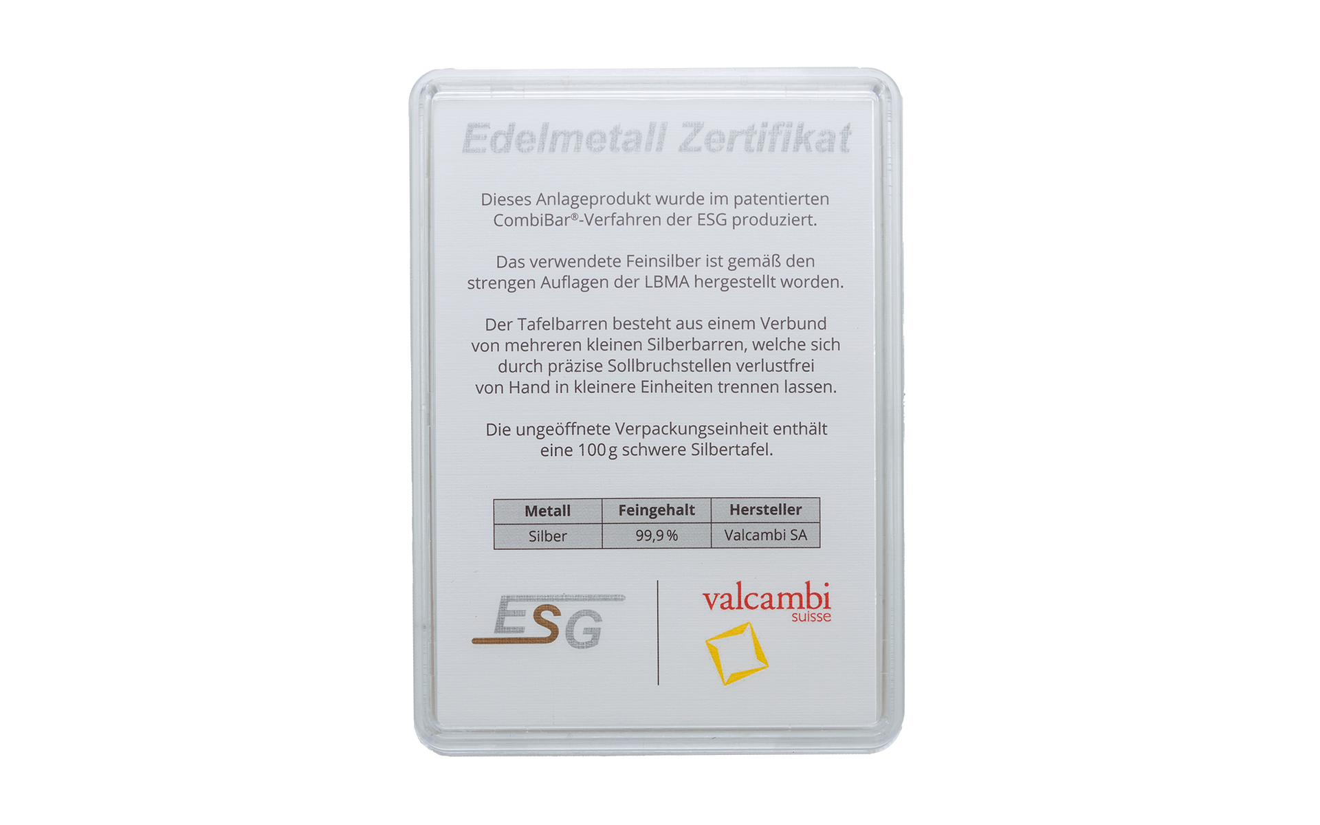 100 g (10 x 10 g) Silber Tafelbarren