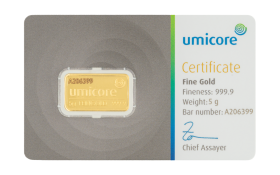5 g Umicore Goldbarren Neuware