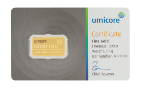 2,5 g Umicore Goldbarren Neuware