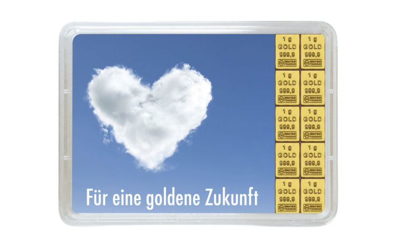 10 x 1 g Goldbarren Geschenkbarren "Goldene Zukunft" 